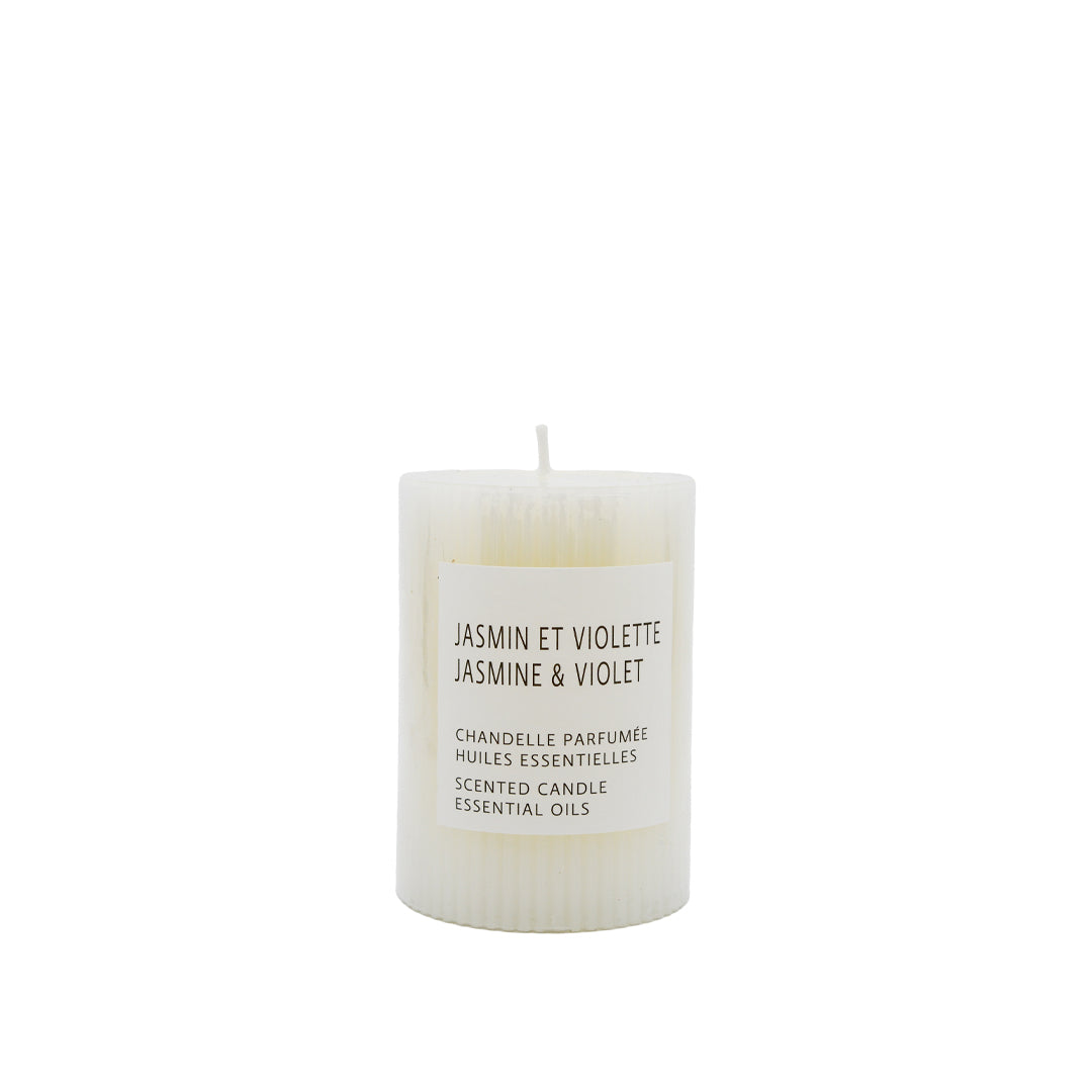 4" White Ridged Pillar Candle
