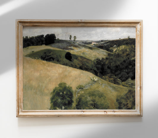 Vintage Landscape Painting | Earth Tone Hillside Art L228