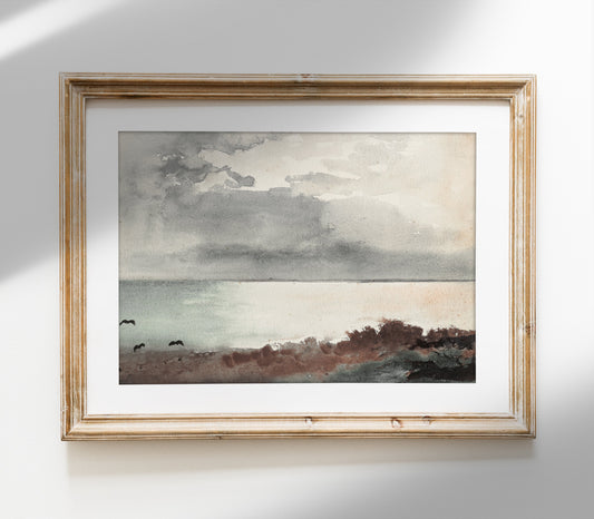 Vintage Watercolor Landscape Painting | Coastal Art L229