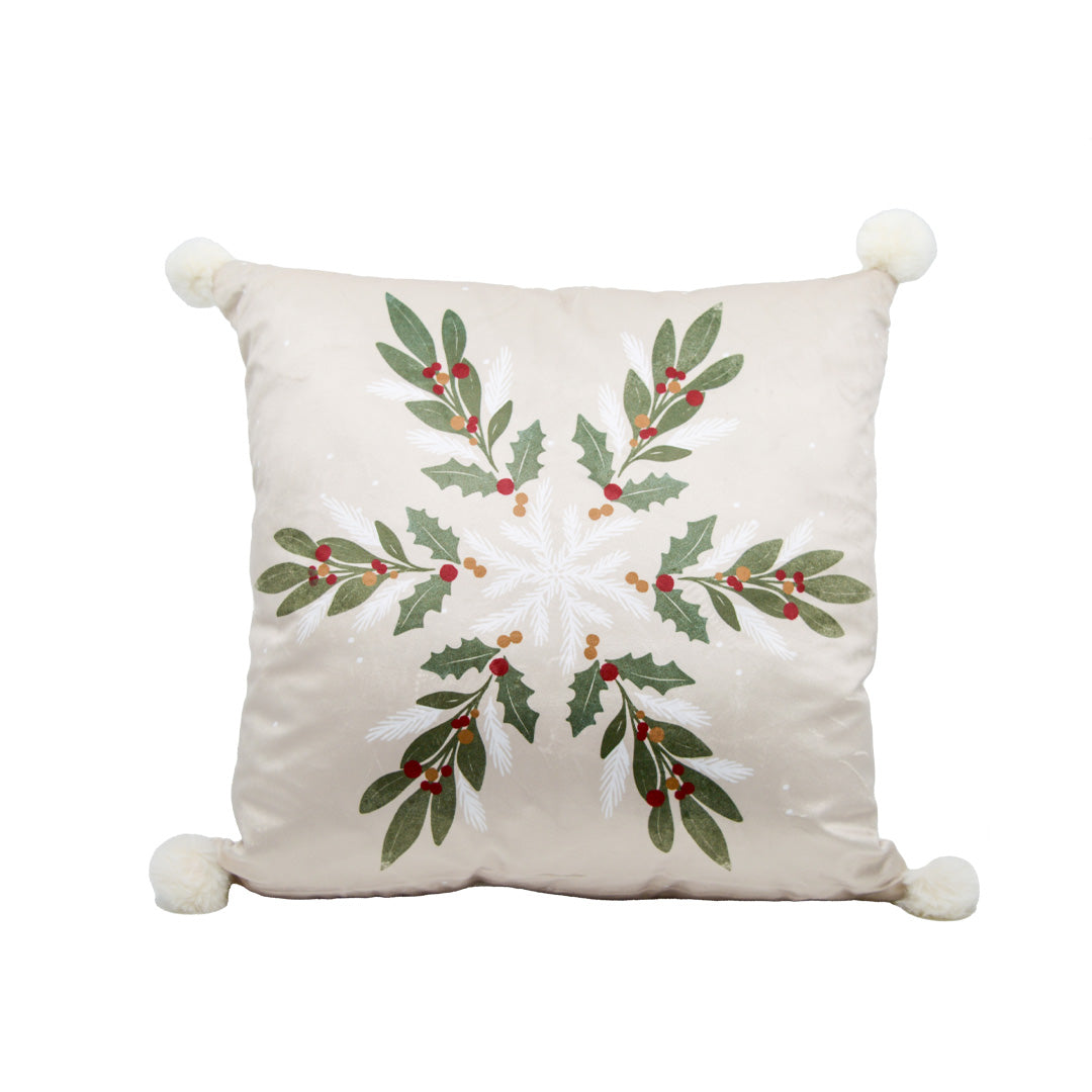 Holly Print Velvet Cushion