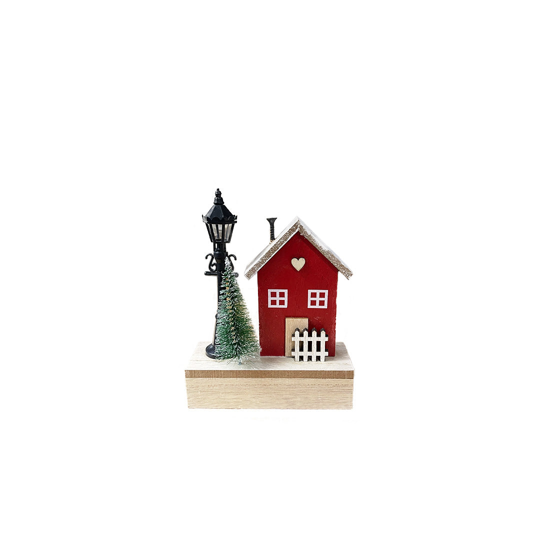 LED Red House & Tree Decor