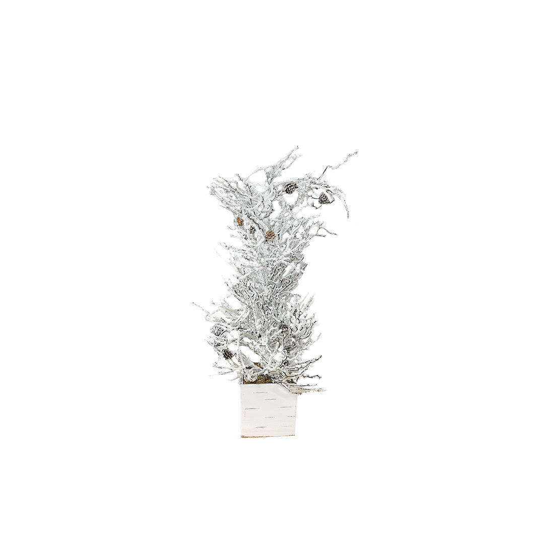 White Frosted Tree in Wooden Planter Box