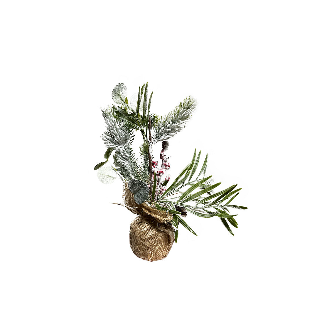 Frosted Pine Tree & Berries in Jute