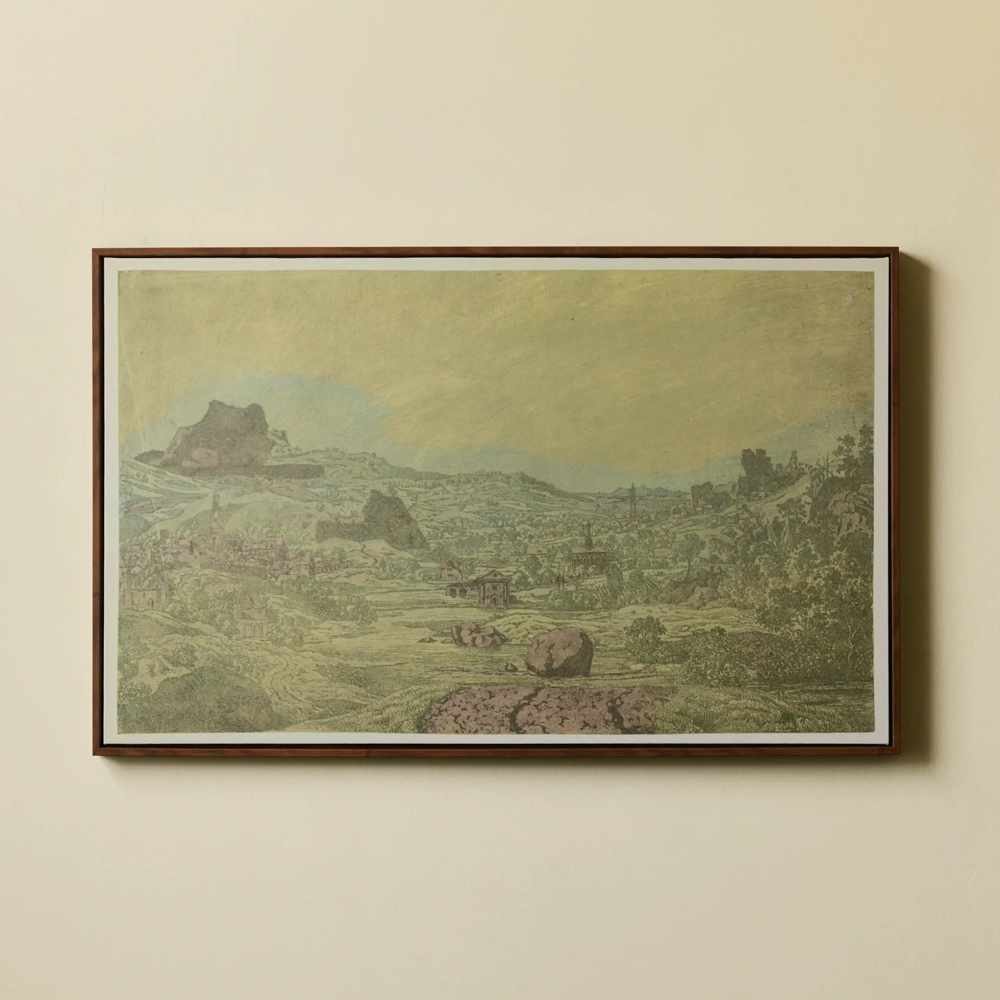 Painting Valley with a River and a Town with Four Towers by Hercules Segers Landscape Framed Wall Art on Canvas