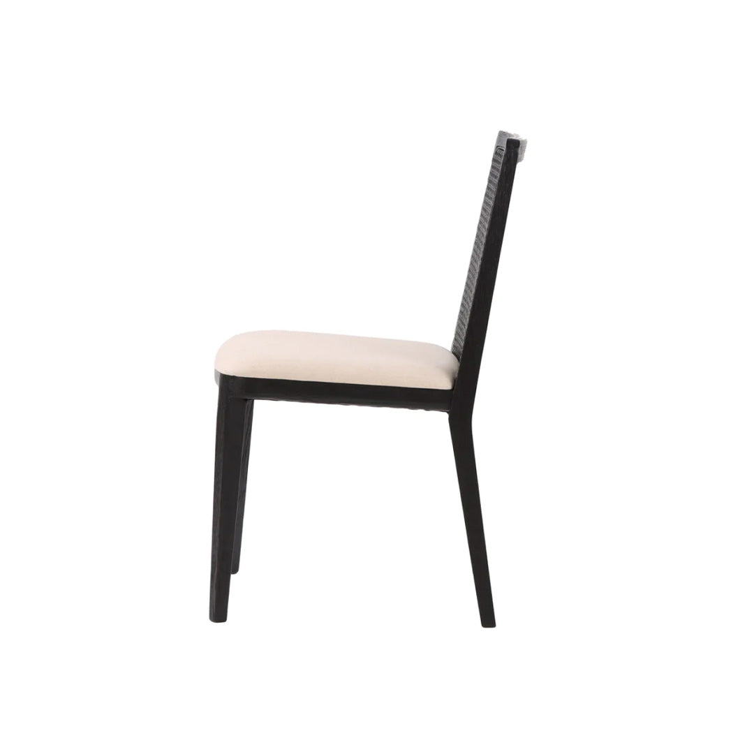 Cane Dining Chair - Oyster Linen/Black Legs (set of 2)