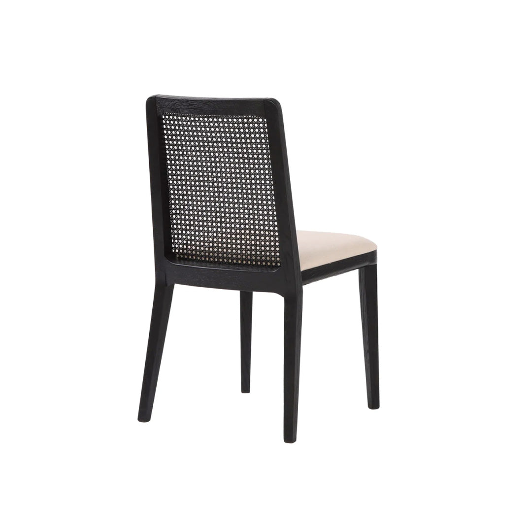Cane Dining Chair - Oyster Linen/Black Legs (set of 2)