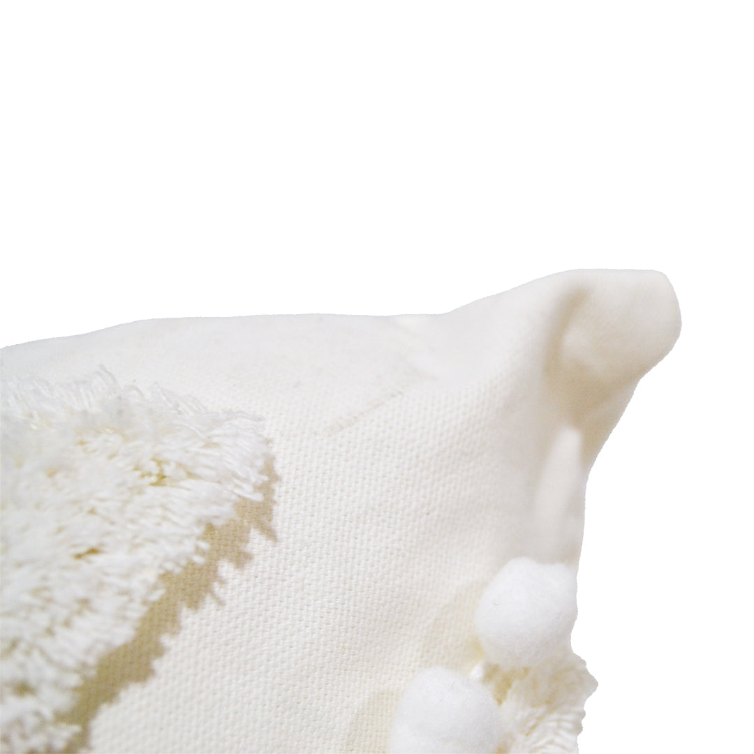 Tilly White Tufted Cushion with Pompoms