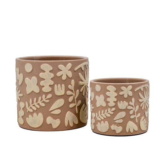 Quinn Brown Floral Terracotta Pot - Small