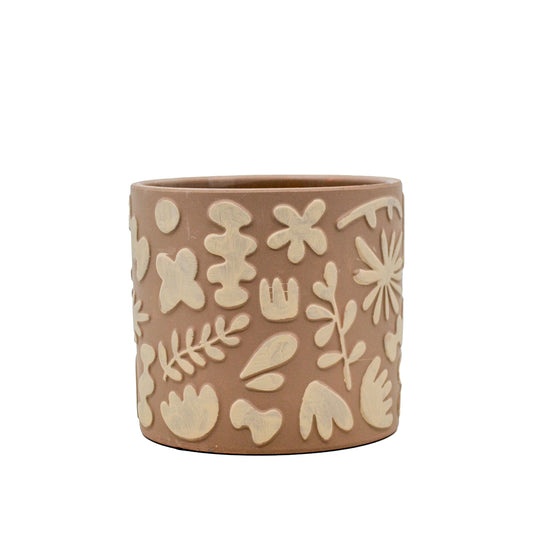 Quinn Brown Floral Terracotta Pot - Large