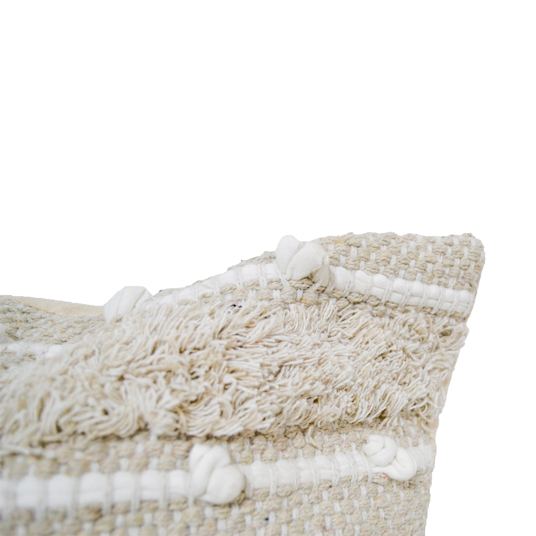 Jillian Beige & White Cushion with Fringe