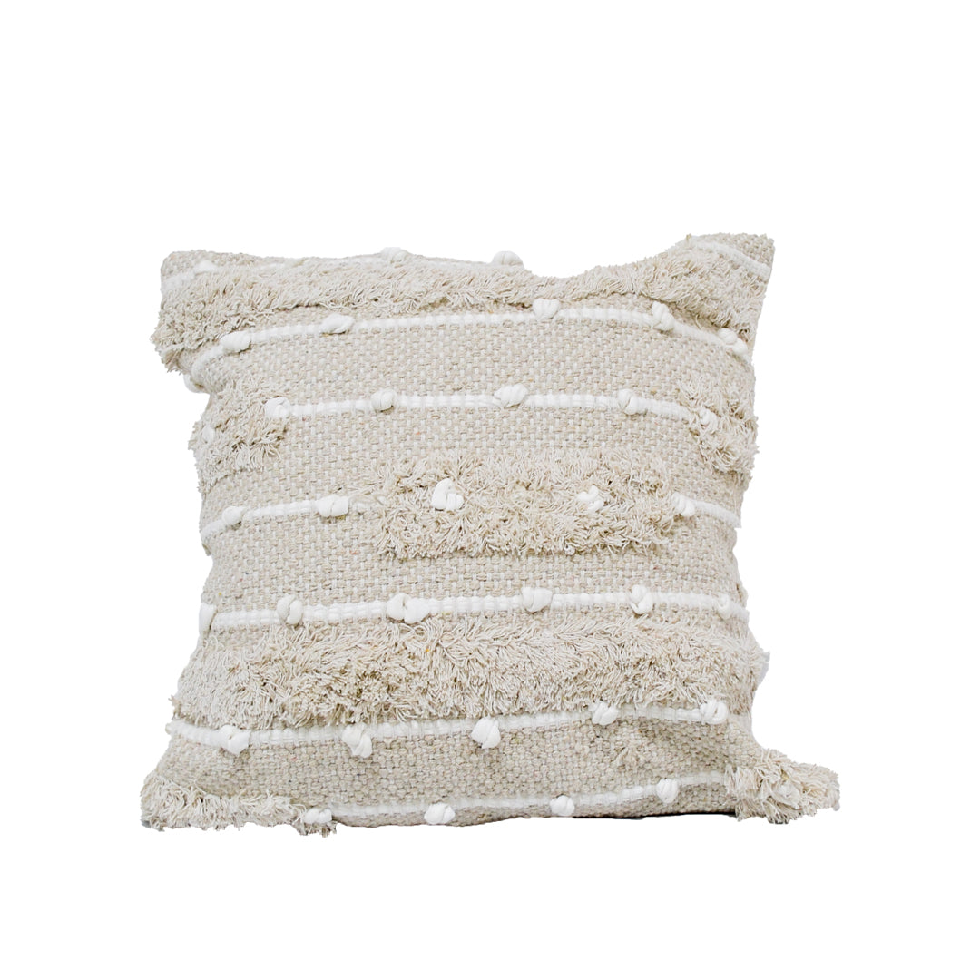 Jillian Beige & White Cushion with Fringe