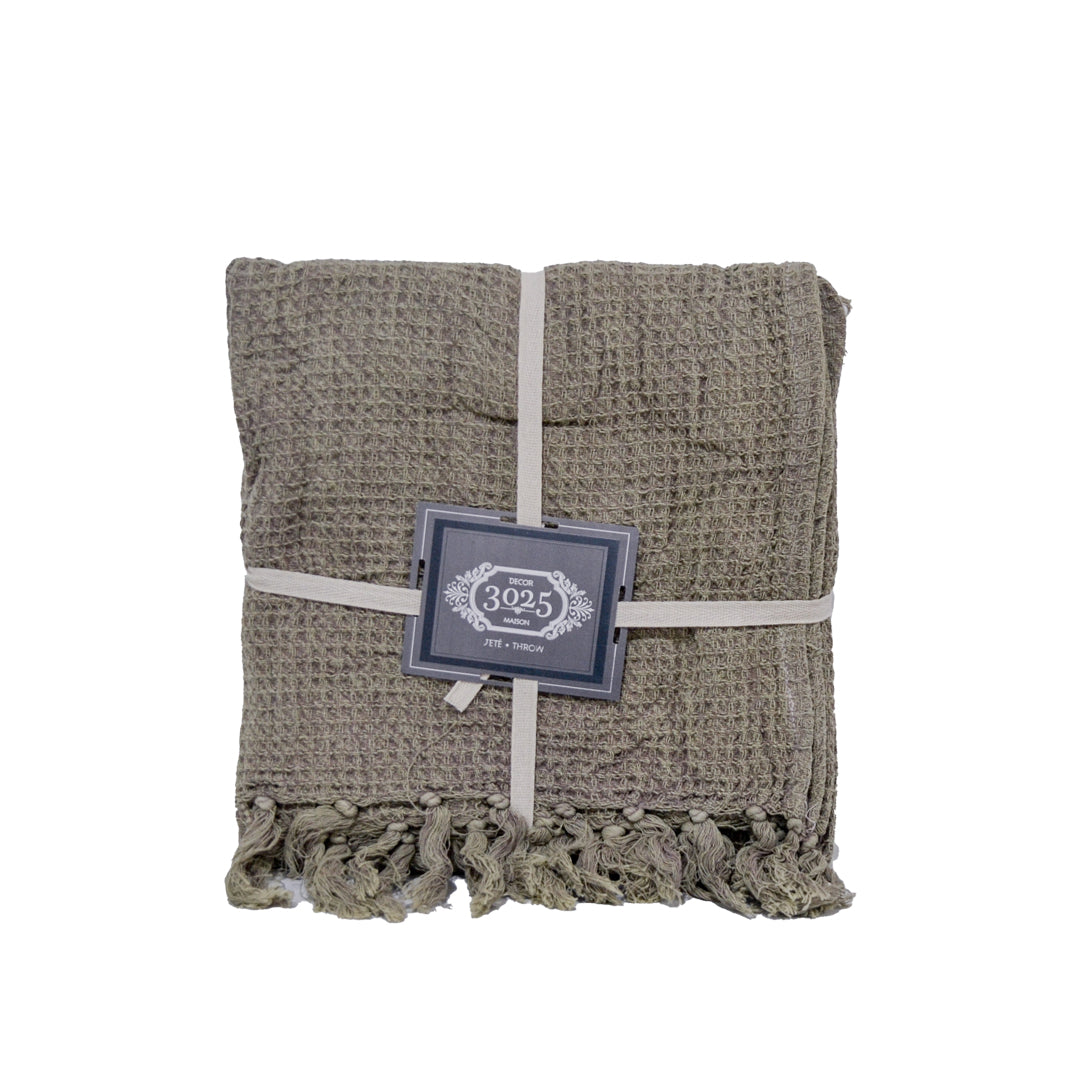 Perry Waffle Textured Throw - Khaki