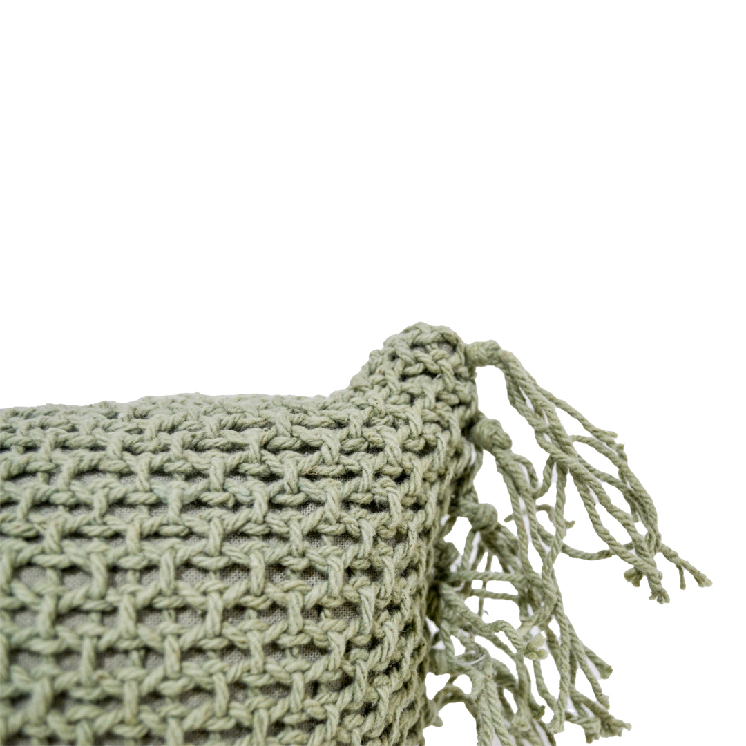Jadon Green Knit Cushion with Fringe