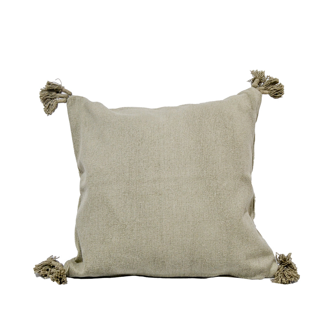 Miah Khaki Green Cushion with Tassels