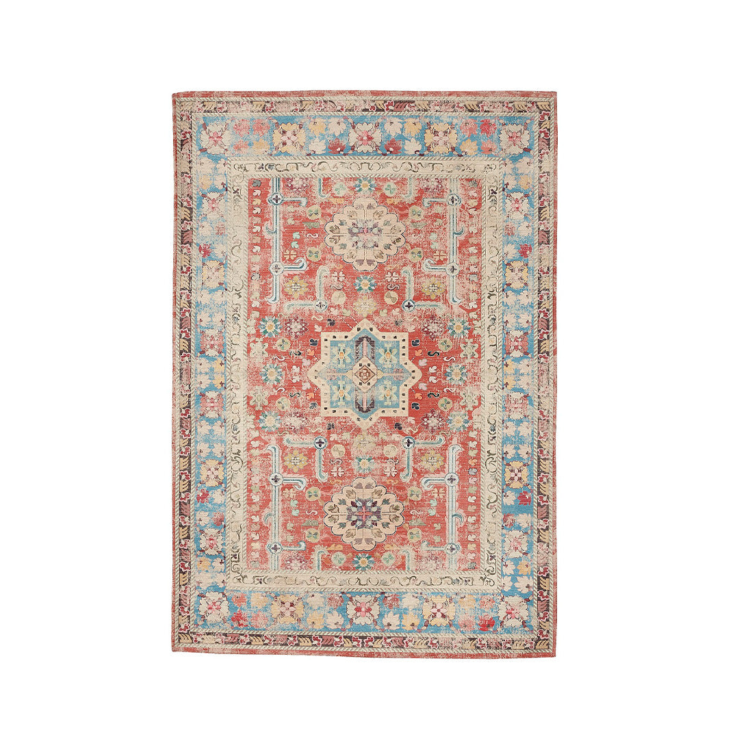 Sparx Medallion Red Blue Distressed Washable Modern Rug