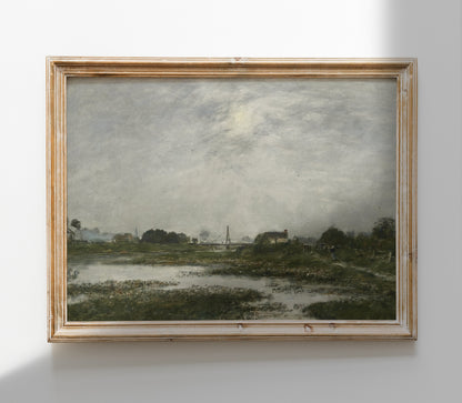 Vintage Muted Green Landscape Art Print L0161