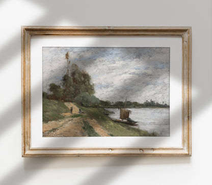 Vintage Moody Riverside Landscape Art Print L0164