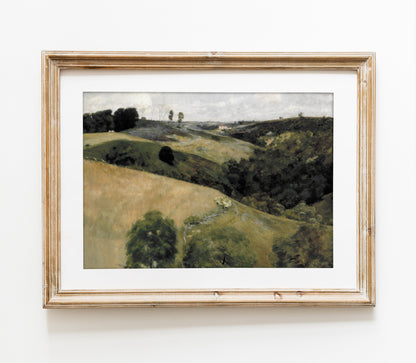 Vintage Landscape Painting | Earth Tone Hillside Art L228