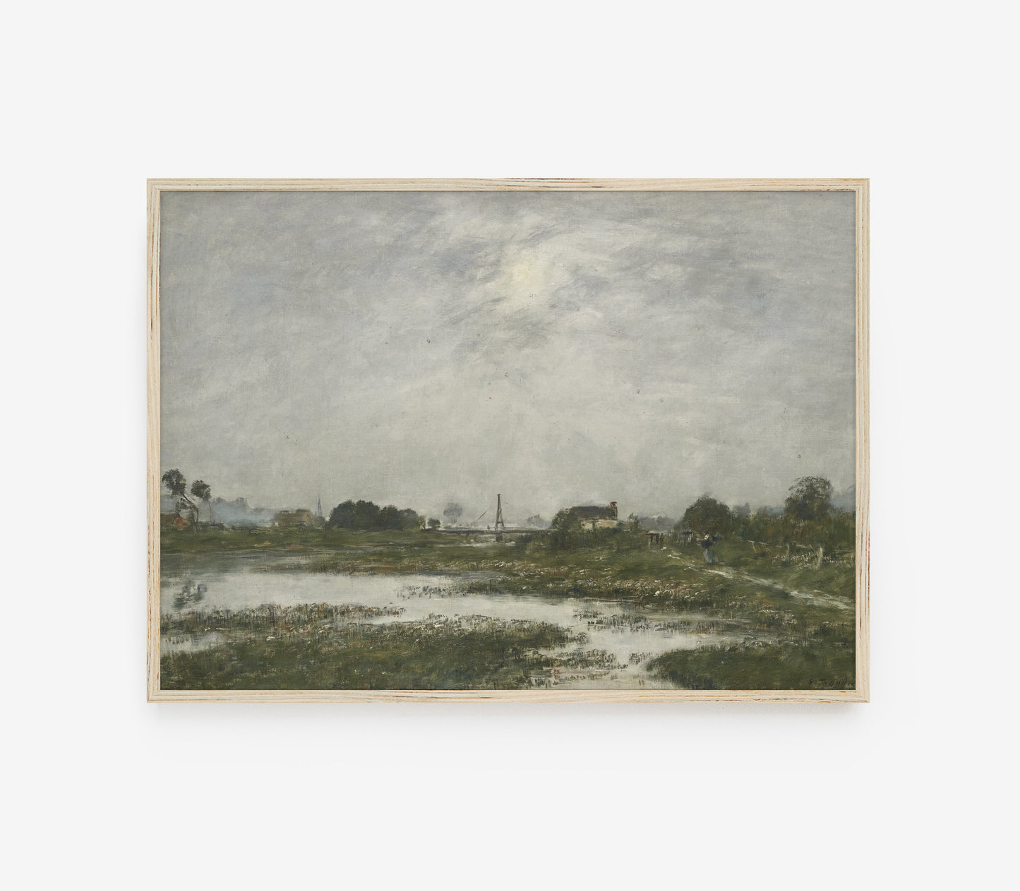 Vintage Muted Green Landscape Art Print L0161