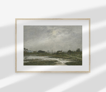 Vintage Muted Green Landscape Art Print L0161