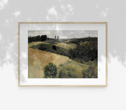 Vintage Landscape Painting | Earth Tone Hillside Art L228