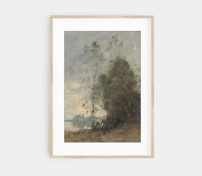 Vintage Moody Lake Landscape Art Print L0124