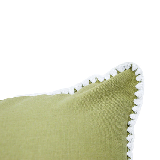 Vera Khaki Green Cushion with White Trim