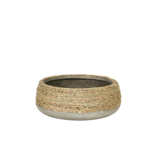 Nature Low Round Grass and Concrete Pot