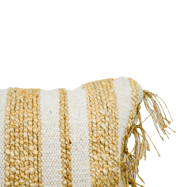 Savannah Jute Striped Cushion with Fringe