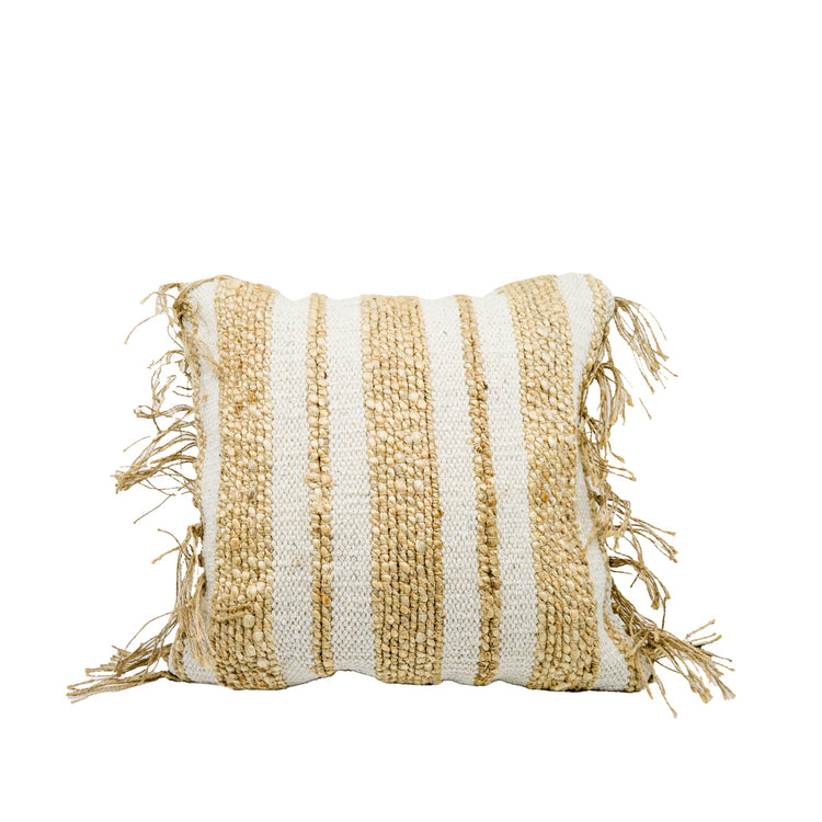 Savannah Jute Striped Cushion with Fringe