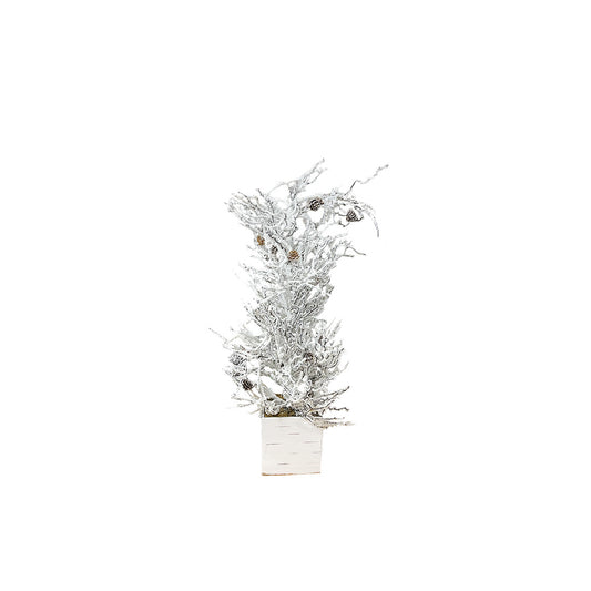 White Frosted Tree in Wooden Planter Box