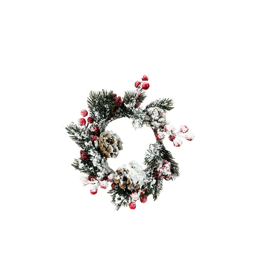 6" Frosted Pine & Red Berry Candle Ring