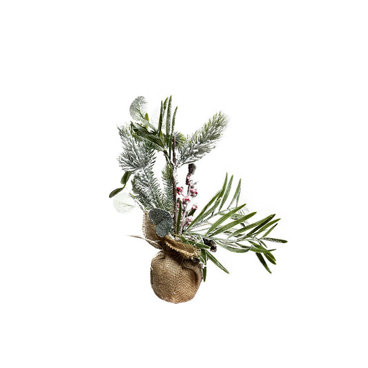 Frosted Pine Tree & Berries in Jute