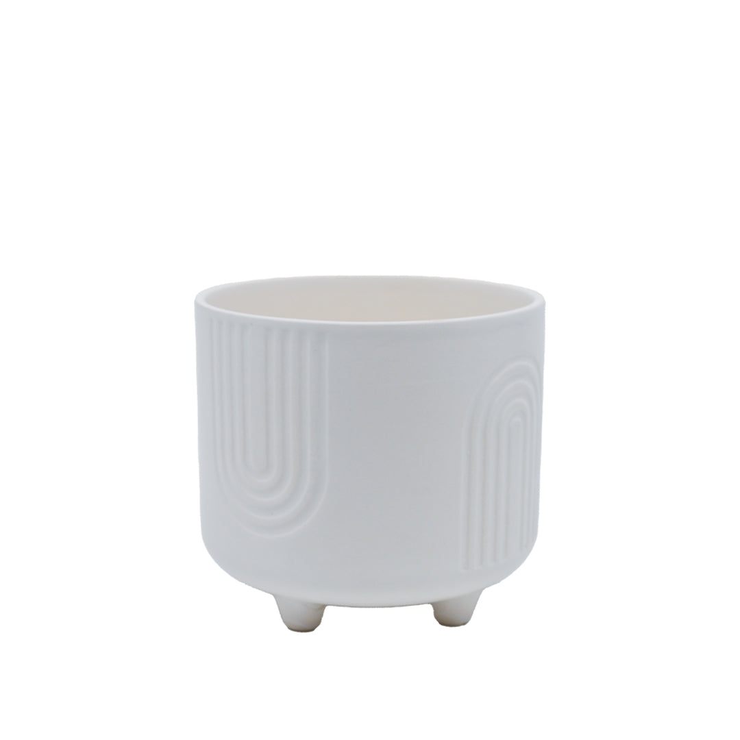 Kirby Embossed Ceramic Pot - White