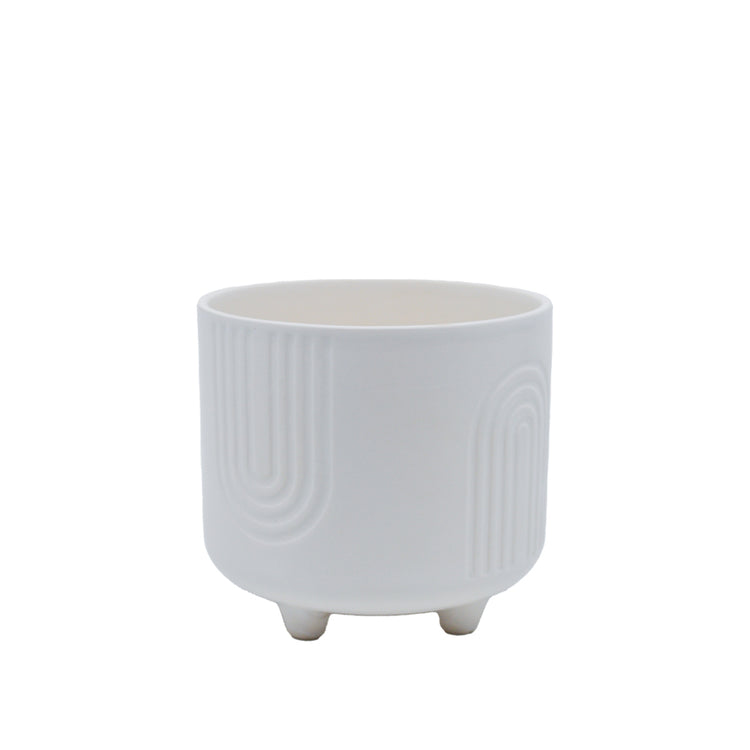 Kirby Embossed Ceramic Pot - White