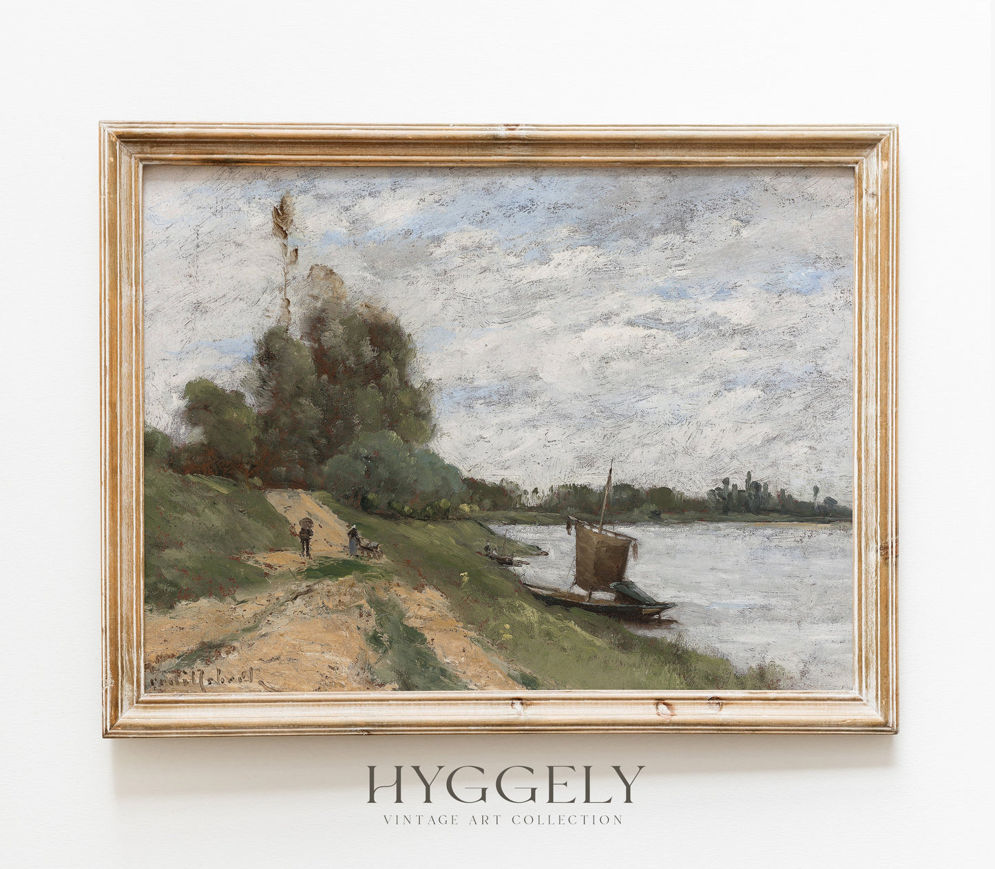 Vintage Moody Riverside Landscape Art Print L0164