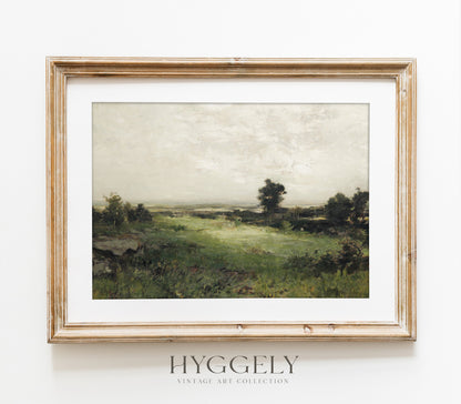 Vintage Muted Green Landscape Art Print L0157