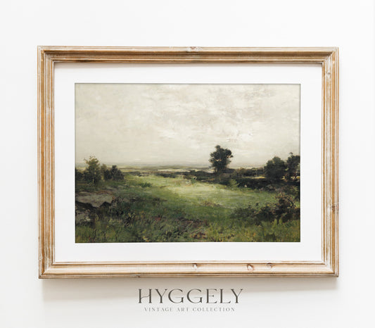 Vintage Muted Green Landscape Art Print L0157