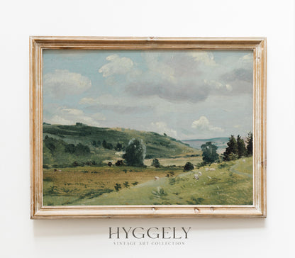 Vintage Green Field Landscape Art Print L0159