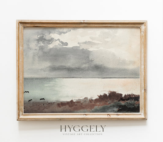 Vintage Watercolor Landscape Painting | Coastal Art L229