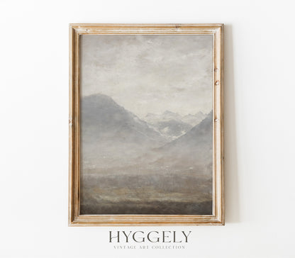 Vintage Muted Grey Landscape Art Print L0200