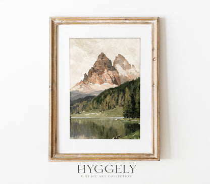 Vintage Mountain Lake Landscape Print L0205