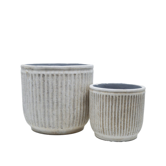 Raine Stripe Embossed Cement Pot - Large