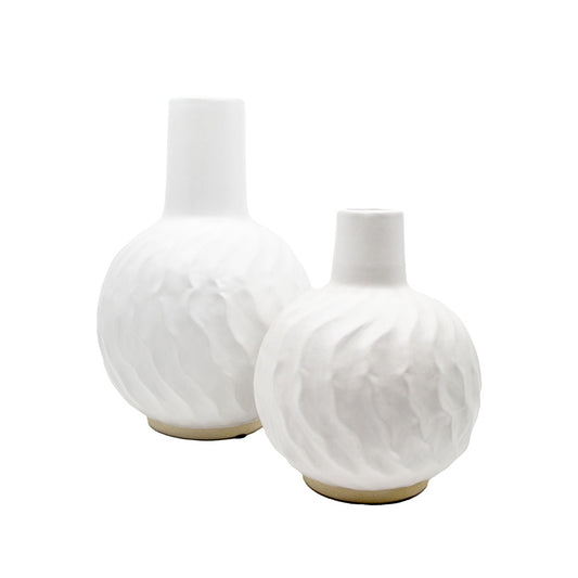 Apollo White Wave Textured Vase - Small