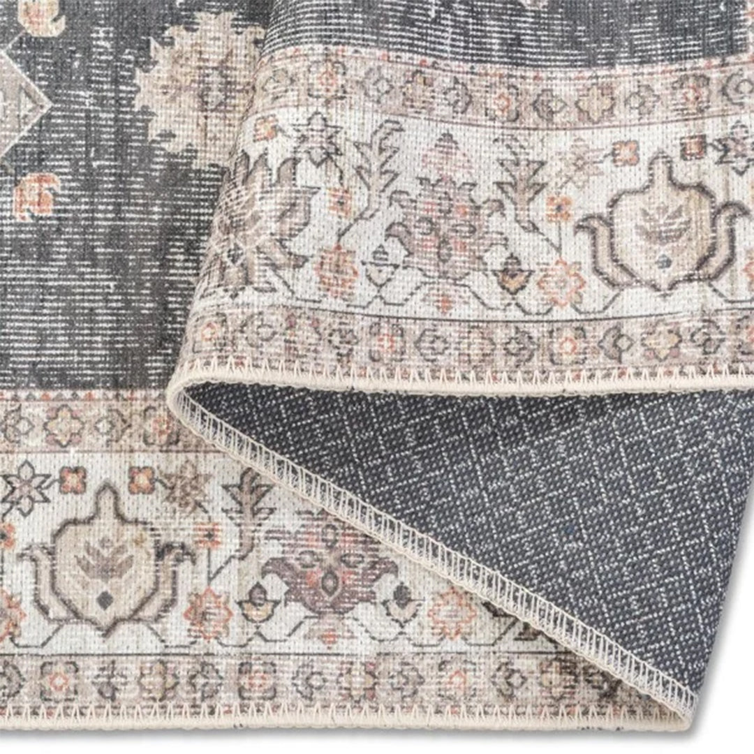 Aura Washable Spill Proof Charcoal Beige Multi Rug
