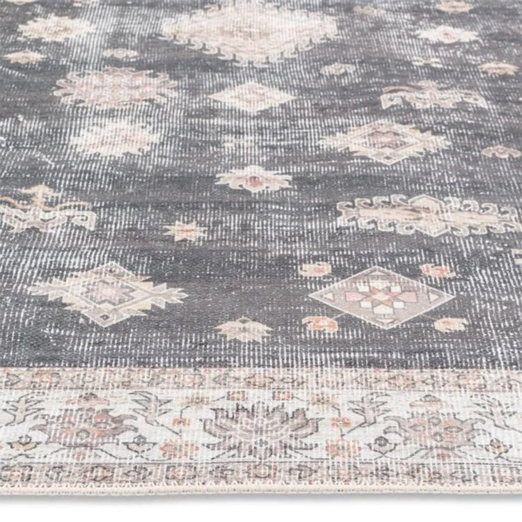 Aura Washable Spill Proof Charcoal Beige Multi Rug