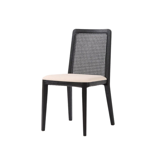 Cane Dining Chair - Oyster Linen/Black Legs (set of 2)