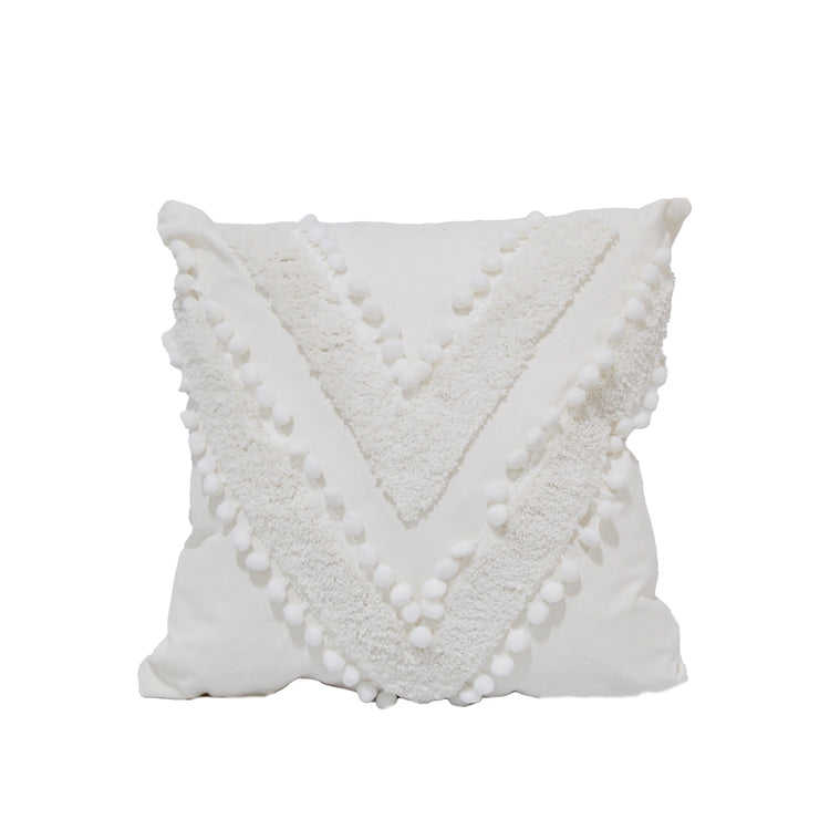 Tilly White Tufted Cushion with Pompoms