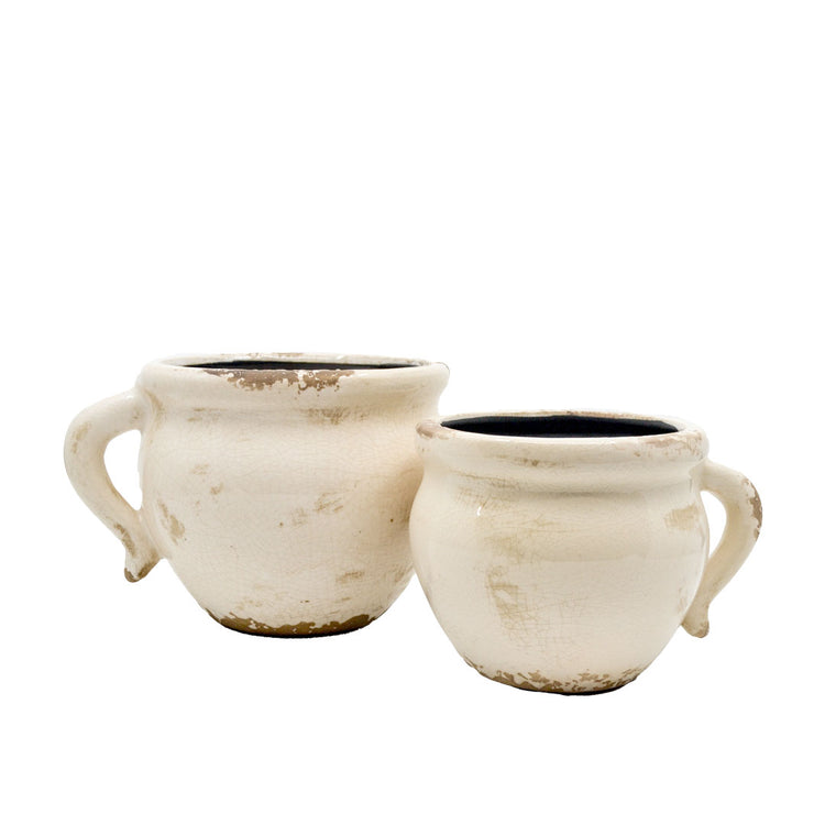 Hale Distressed Ceramic Glazed Pot with Handle - Large