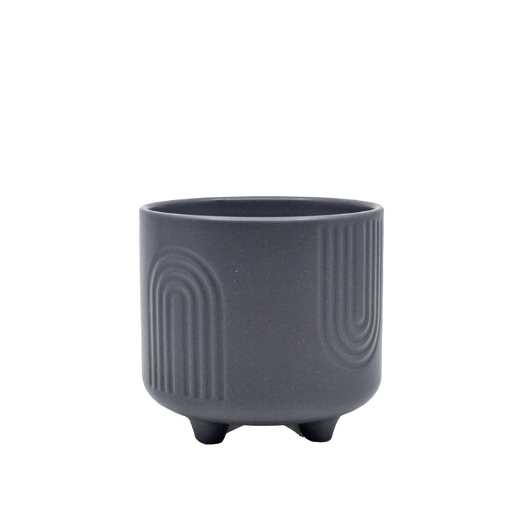 Kirby Embossed Ceramic Pot - Dark Grey